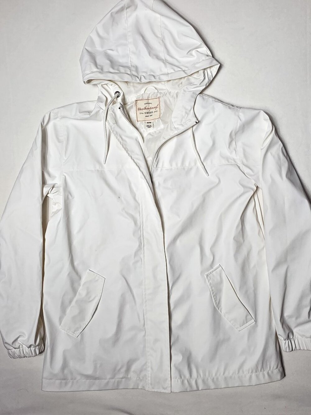 Weatherproof Vintage Womens White Hooded Rain Slicker Jacket MEDIUM